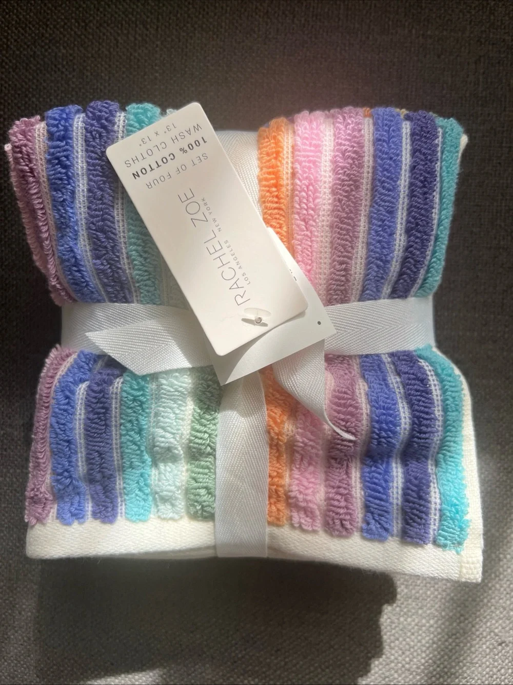 8pc Rachel Zoe Pastel Rainbow Bath towel Set Stripe Cotton Hand Towels Rare